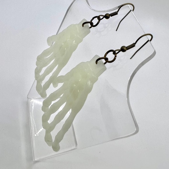 Skeleton Earrings - Glow In The Dark Skeleton Hand Earrings - Halloween Earrings - Picture 2 of 10